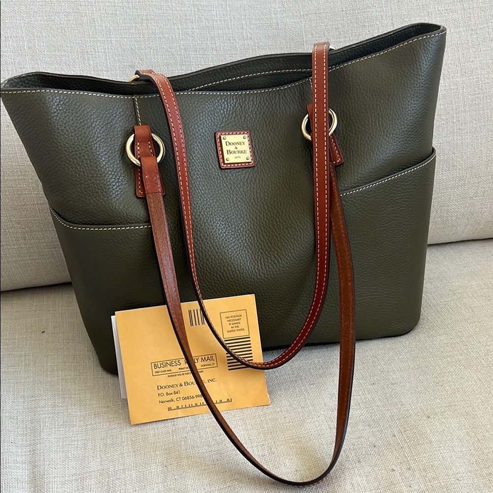 Dooney & Bourke Olive Green Leather Tote Bag